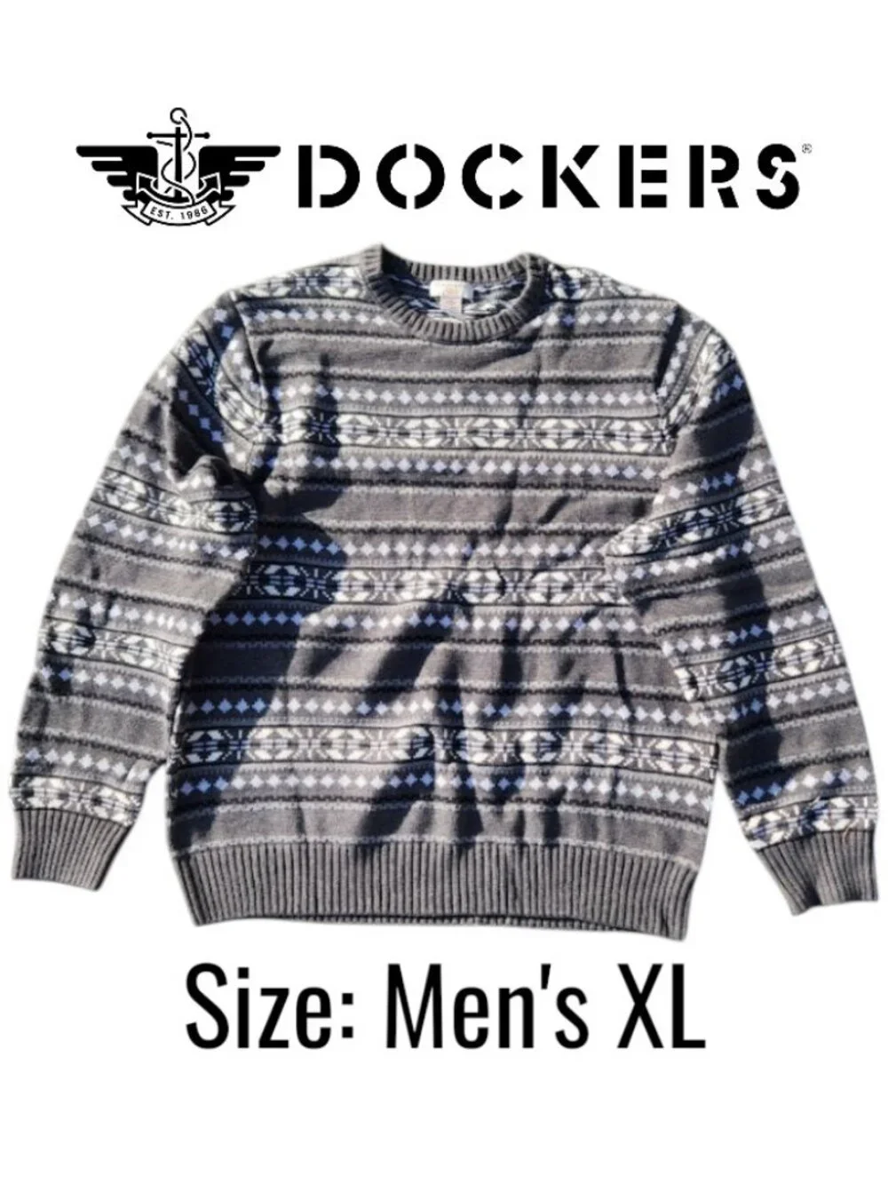 Dockers Men's Patterned Holiday Crewneck Sweater Size Men's XL Extra Large Charc